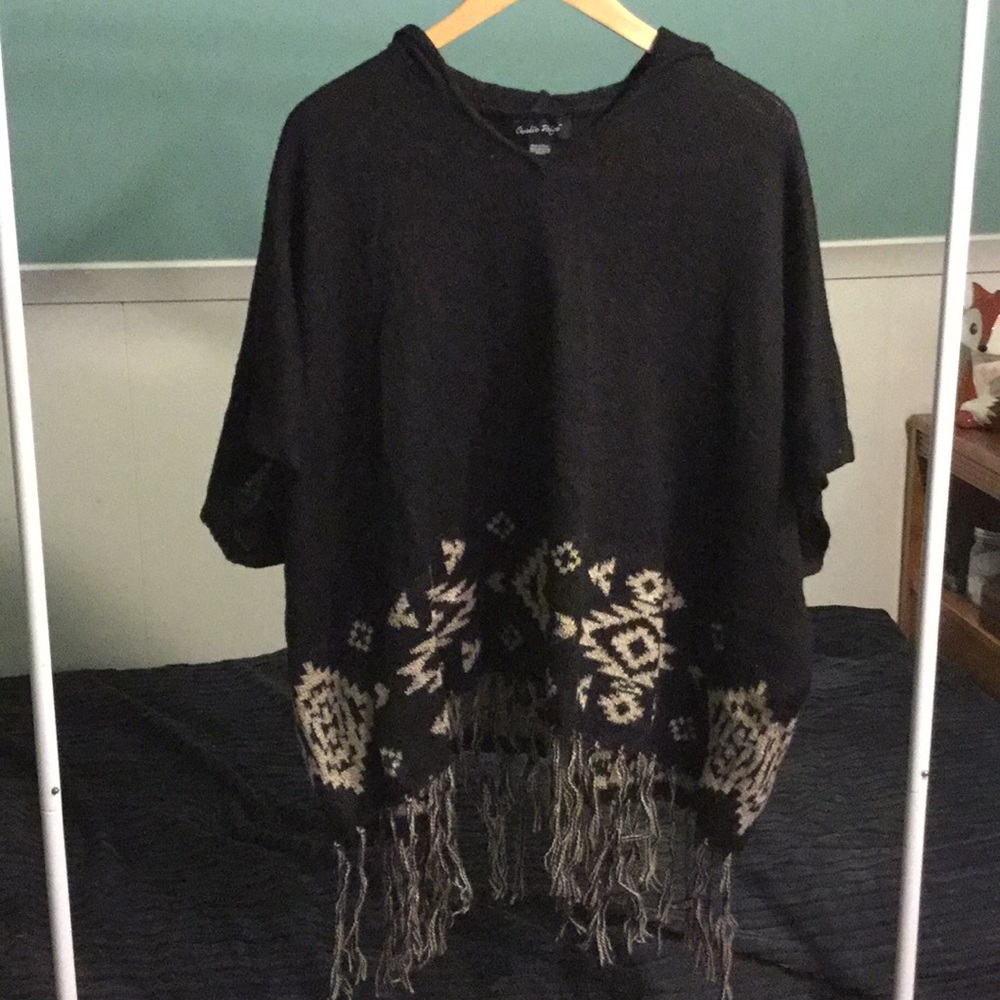 Hooded Knit Poncho
